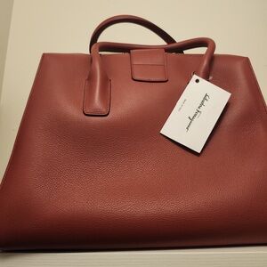 Salvatore Ferragamo Burgundy Leather Tote